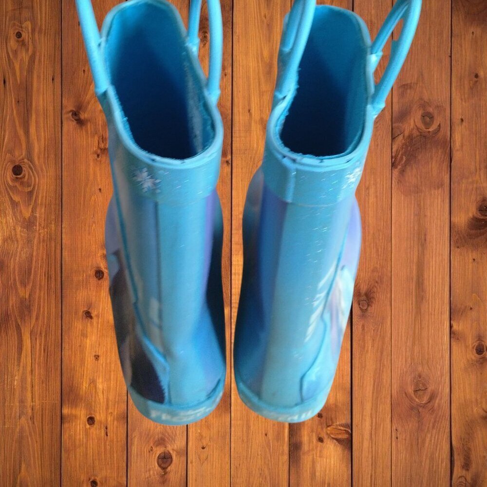 DISNEY Frozen II Anna & Elsa Blue Pull-on Rain Boots Girl's Youth Size 2-3 - Picture 5 of 8
